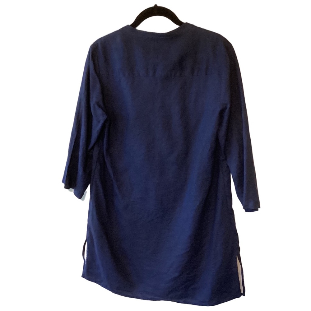 KARL LAGERFELD PARIS SAMPLE Linen Lace-Up Mini Dress W/Cut-Out Detailing Blue M - Picture 2 of 8